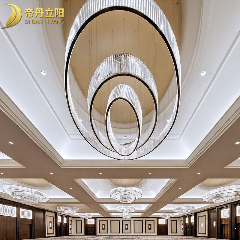 椭圆形水晶吊灯 LED工程灯定制厂家 帝丹立阳酒店非标灯具图片
