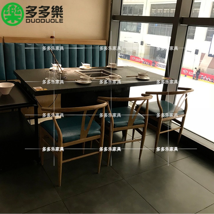 中国现代奶茶店餐桌椅   仿大理石六人餐桌  贴木皮夹板餐桌  室外六人大理石火锅桌多多乐家具厂家订制