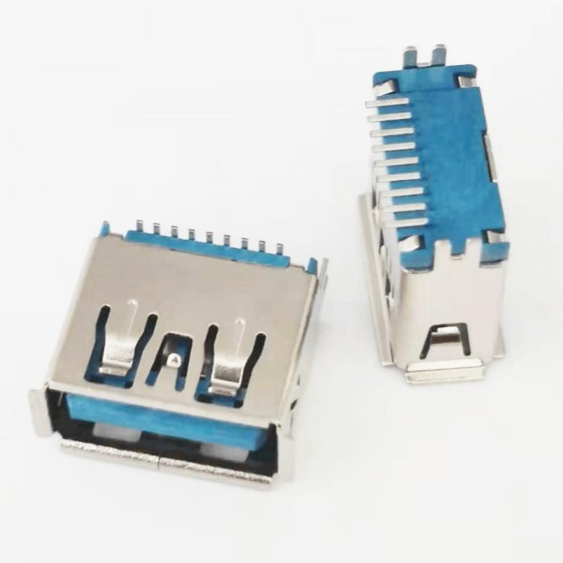 USB 3.0 A母立式贴片SMT母座 带鱼叉脚 180度贴板 高11.6MM 卷边