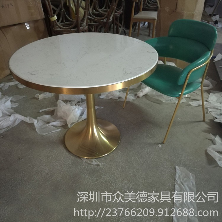 深圳主题餐厅家具厂家定做CZ-397大理石台面餐桌不锈钢包边餐桌批发选定众美德图片