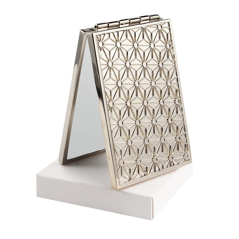 促销礼品小镜子厂家定制方形金属锌合金折叠双面镜便携随身小镜子