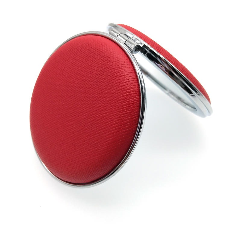 可爱马卡龙镜子圆形PU皮革随身镜礼品便携镜定制logo红色皮革折叠双面镜
