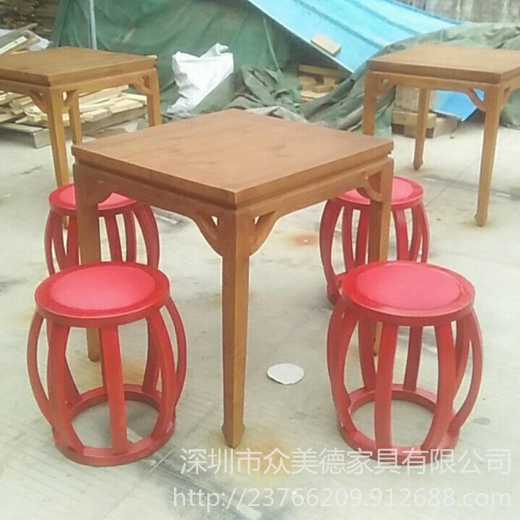 众美德家具长期生产湘菜馆餐桌餐椅|全实木方形桌子|复古做旧烧烤餐桌 