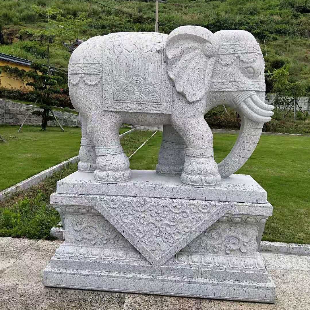 汉白玉石雕大象一对 阳台工艺家居石象 富祥 精品芝麻灰石雕大象 汉白玉镇宅大象