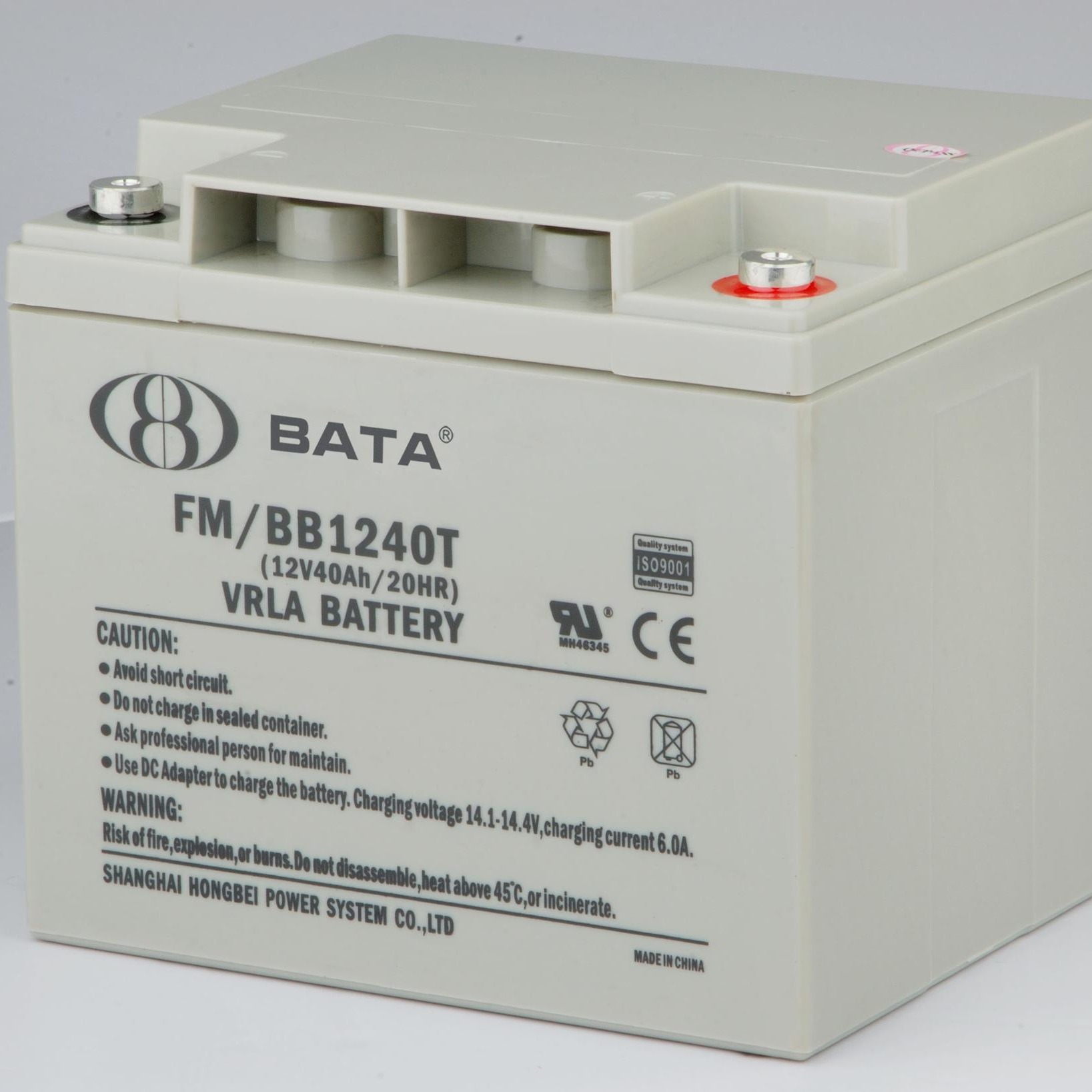 BATA鸿贝蓄电池 上海鸿贝FM/BB1240T 12V40ah铅酸免维护蓄电池