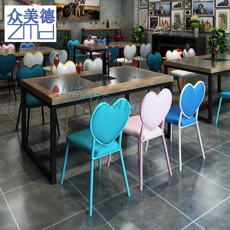 深圳烧烤店餐桌餐椅 烤鱼餐厅家具 工业风复古实木餐桌椅组合供应商众美德图片