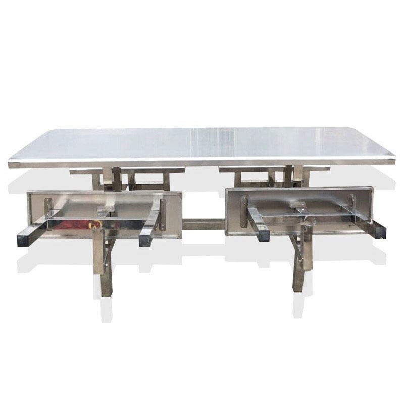 多人位学生工厂员工连体餐桌不锈钢连体饭堂餐桌餐饮店可移动式餐桌图片