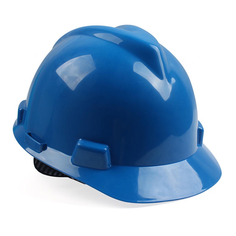 梅思安10146474蓝色PE标准型安全帽PE帽壳一指键帽衬针织吸汗带国标D型下颏带-蓝