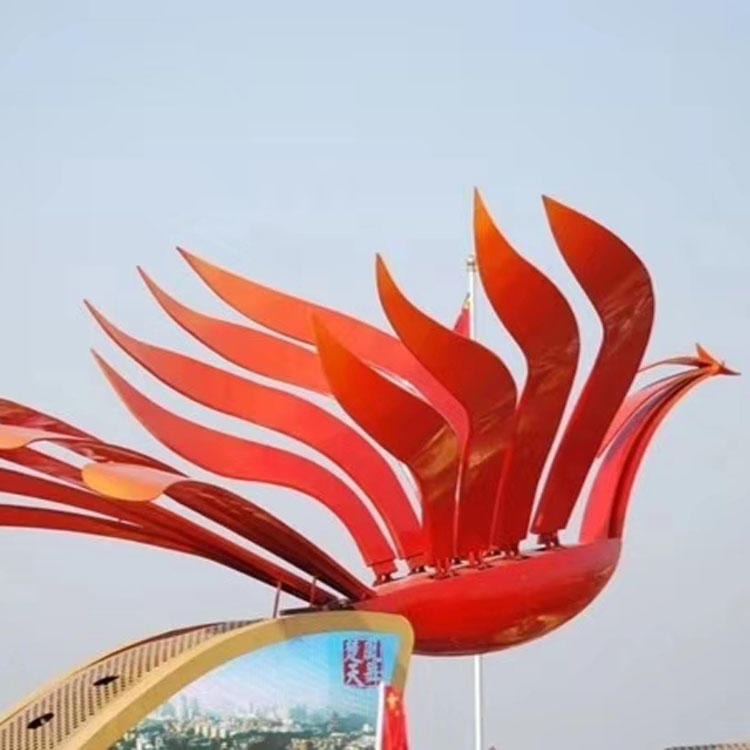 不锈钢凤凰雕塑 户外金属抽象红色火焰凤凰 广场园林城市文化景观标志性景观创意摆件 佰盛