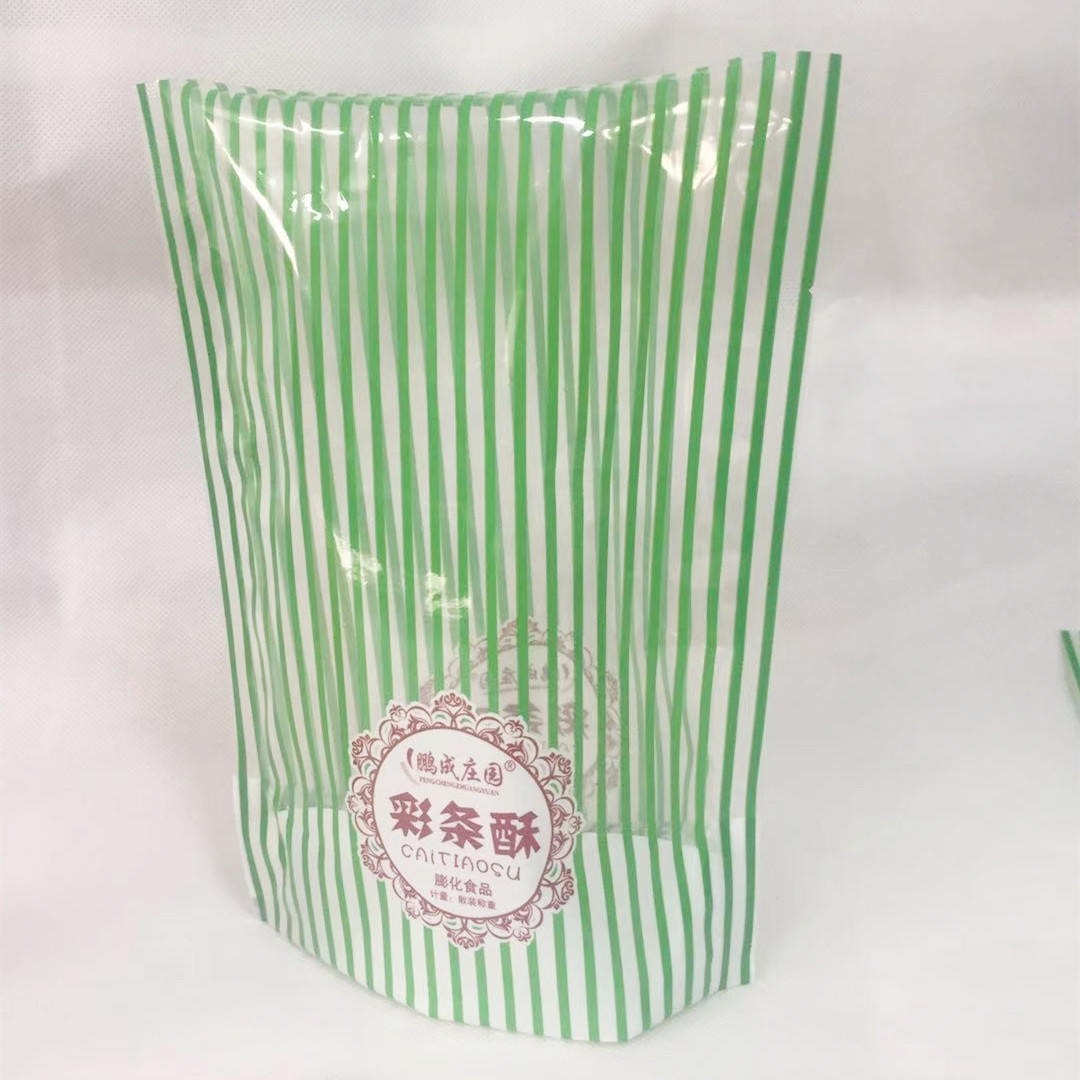 德远定制生产各种规格尺寸饼干酥自立袋 大量生产条纹插底包装袋
