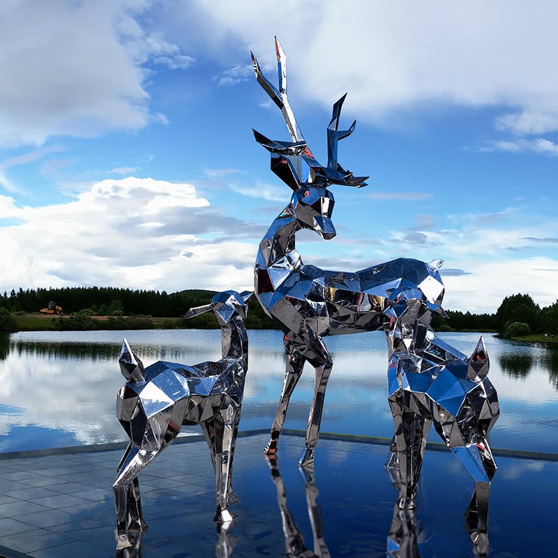 切片鹿雕塑 铁艺鹿雕塑 不锈钢几何鹿雕塑 镂空鹿雕塑