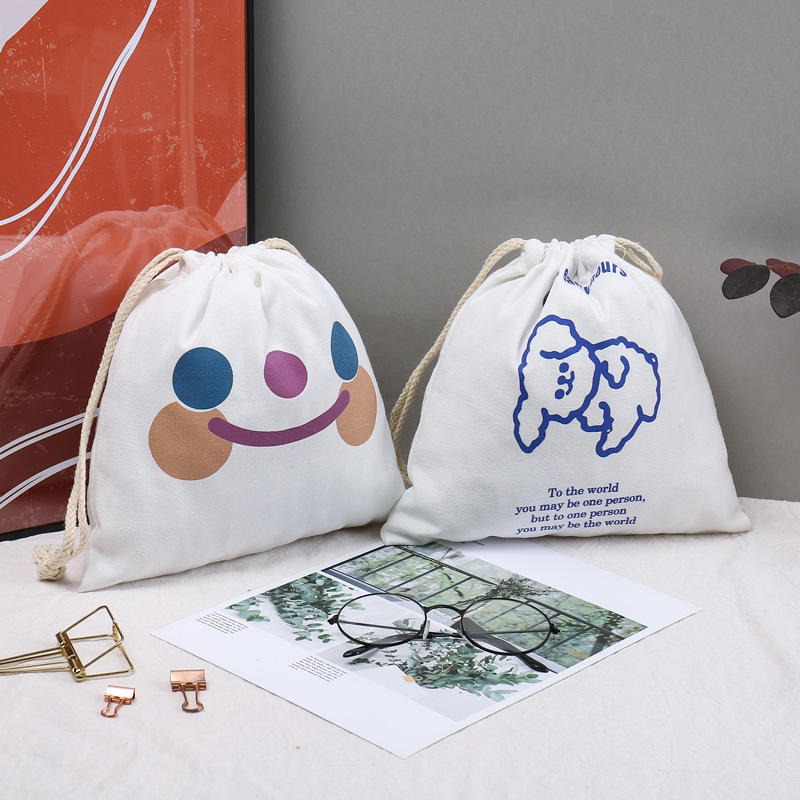 环保纯棉布束口袋定制 eco bag 有机棉面包抽绳袋 食品帆布购物袋