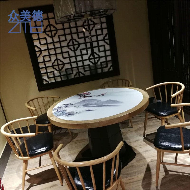 众美德批发餐桌椅 HGZ-582湘菜馆仿古餐桌 各类青花瓷餐桌报价