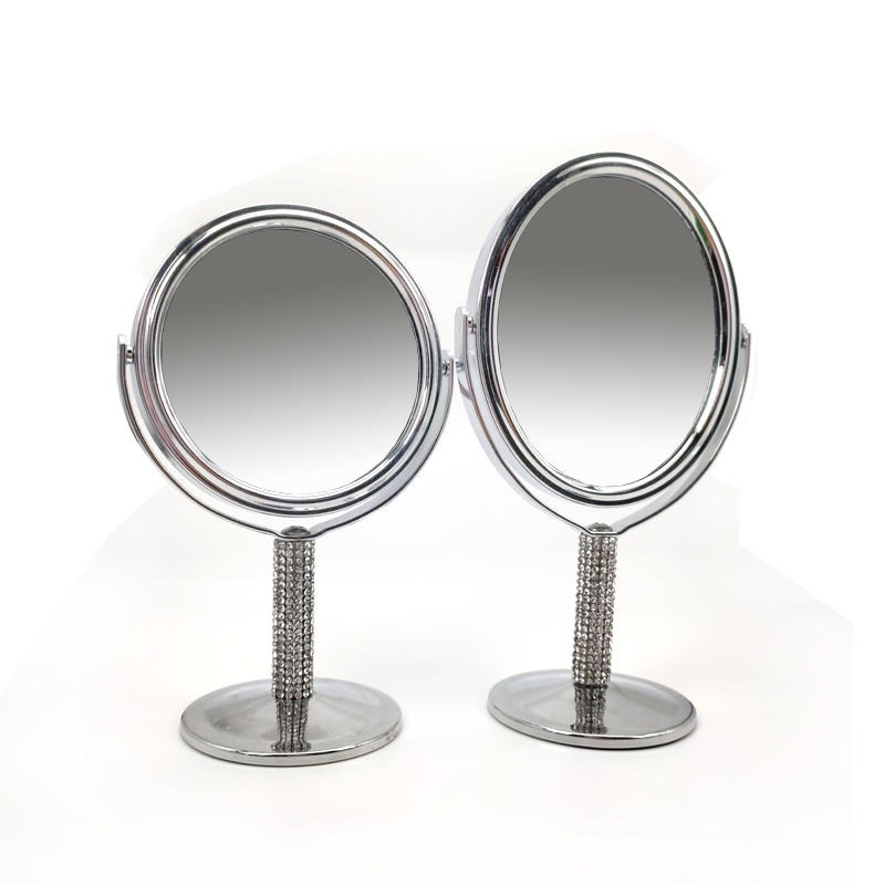 圆形椭圆形台式化妆镜工厂定做创意款贴钻台镜便携宿舍双面镜子金属3寸小台镜卧室小台镜定制