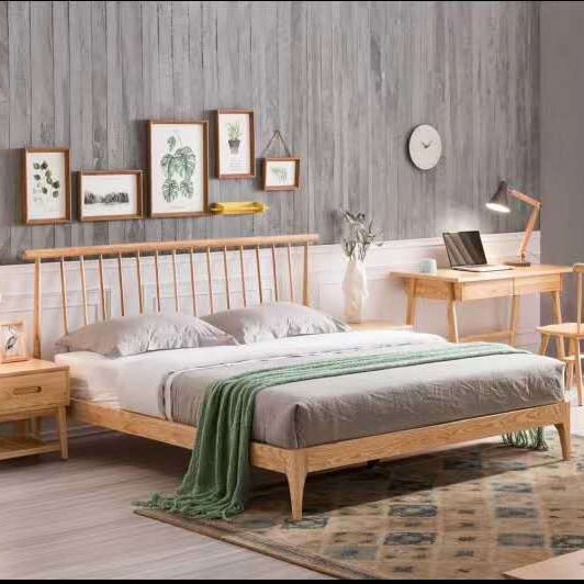 济南实木床北欧简约现代风格1.5米1.8双人主卧白橡木原木日式家具 全实木不贴 皮艺床 布艺床 板式床 铁艺床 衣柜床