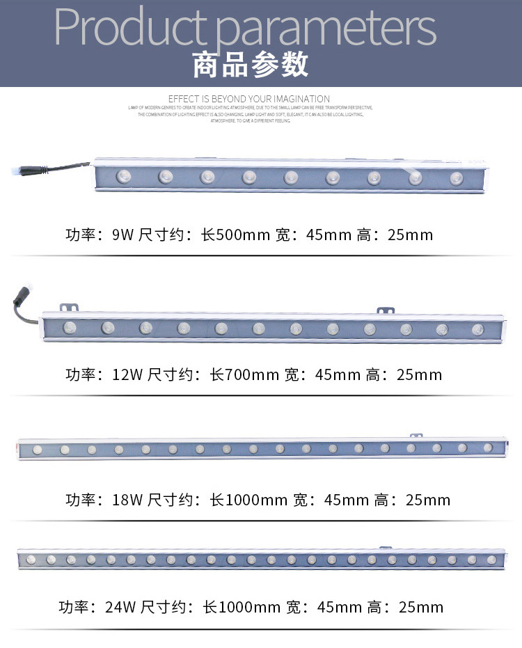 江苏厂家定制中吴24V24W线条形价格 防水户外24W亮化景观照明 LED洗墙灯示例图2